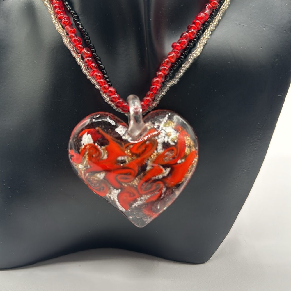 Pier One Imports Art  Glass Heart Necklace